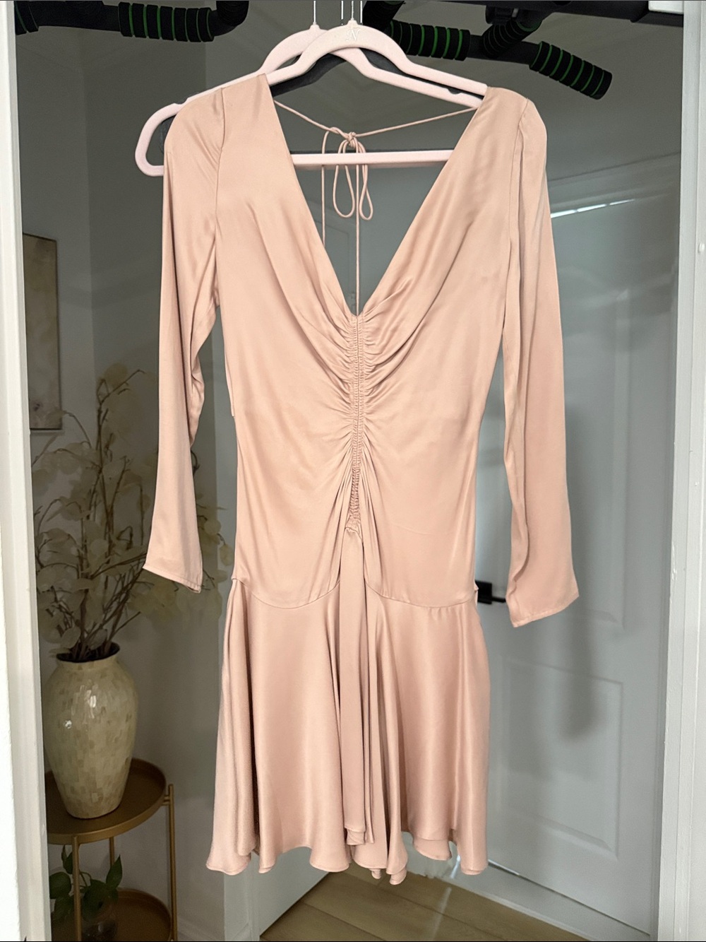 Zimmermann Long-Sleeve Ruched V-Neck Dress in Blush Pink Zimmermann sz 1 US sz 6